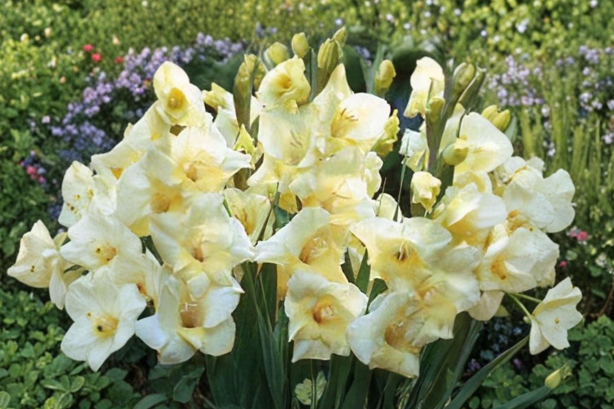 Dwarf Gladiolus Bulbs ‘Charlotte’ – Pale Yellow Summer Blooming Cut Flower, Pollinator Garden Plant, Gladiolus (Gladiolus hortulanus)