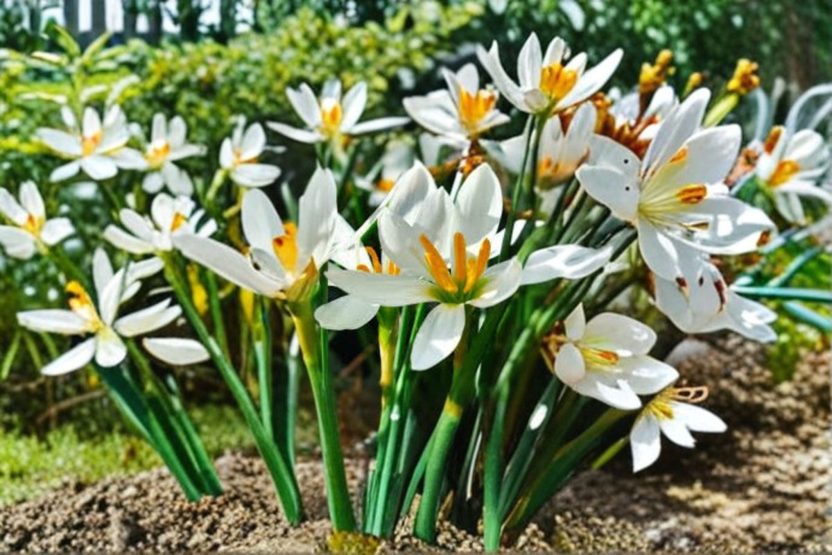 White Rain Lily Bulbs – Zephyranthes candida, 5 Live Flowering Bulbs for Borders, Rock Gardens & Containers