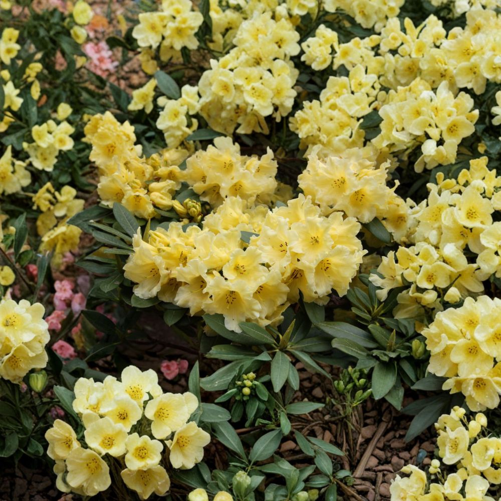Rhododendron ‘Hotei’ Evergreen Shrub 1 Gallon Yellow Midseason Blooms Compact Garden Plant