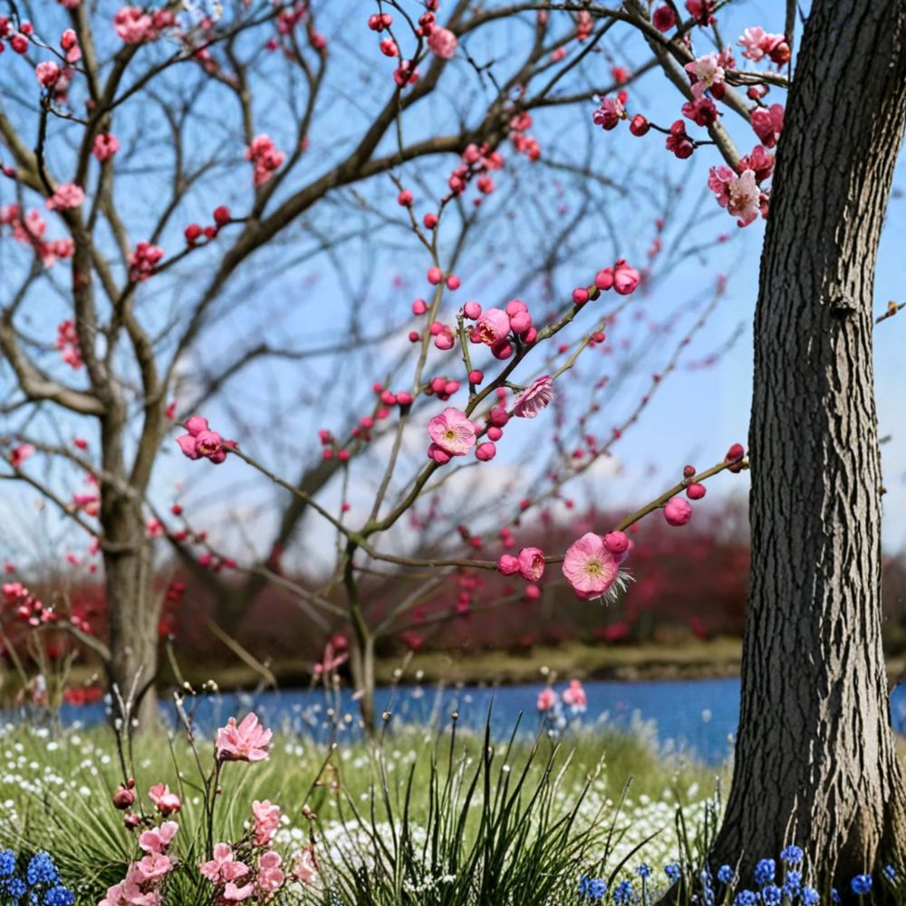 Mokel Japanese Flowering Apricot Tree Bare Root Prunus mume Ume Fruit Tree Pink Blooms, Ornamental and Edible