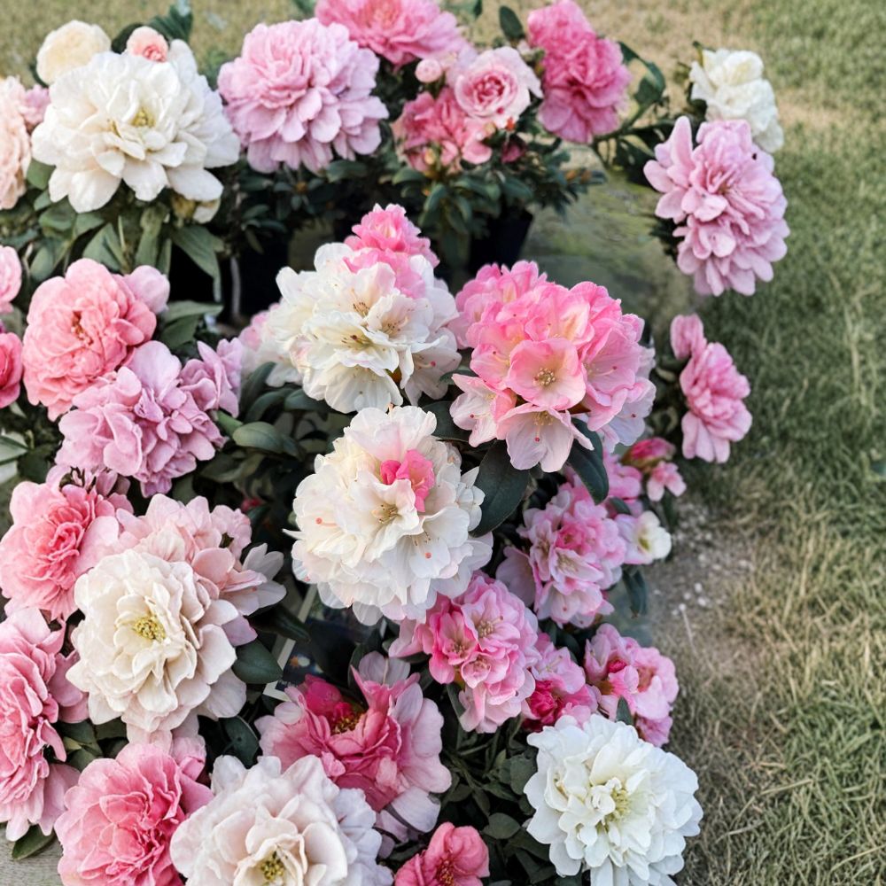 Rhododendron ‘Yaku Sunrise’ Live Evergreen Shrub | Pink & White Blooms | Compact Cold Hardy Plant | Container Grown
