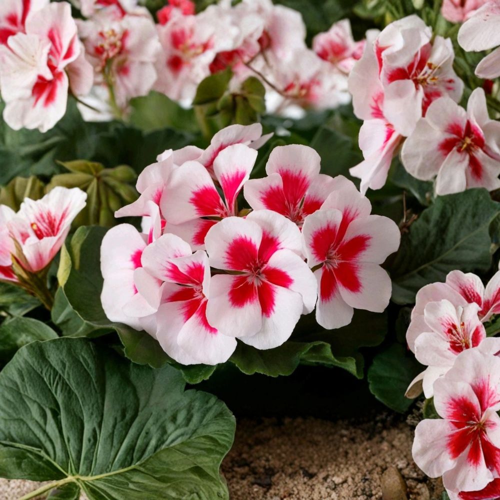 Calliope White Splash Geranium Live Plant Plug – 2 Inch Pot, Pelargonium, Vibrant White & Pink Blooms, Patio & Container Plant
