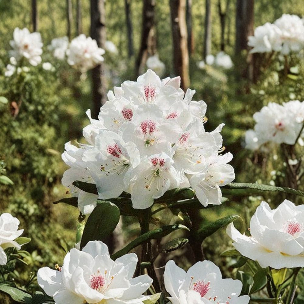 Rhododendron ‘Jolly Jim’ – Compact Evergreen Shrub with White Spring Blooms, Pollinator-Friendly, Verticillium Wilt Resistant, #3 Container