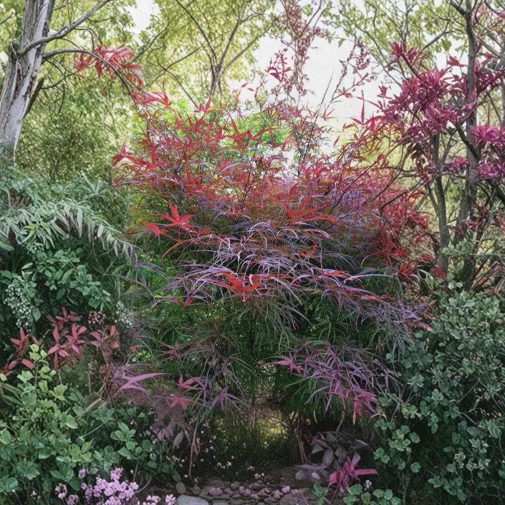 Acer palmatum ‘Hubbs Red Willow’ Bamboo Leaf Japanese Maple Live Tree in #3 Container, Red Linearilobum Maple, 20–30" Tall