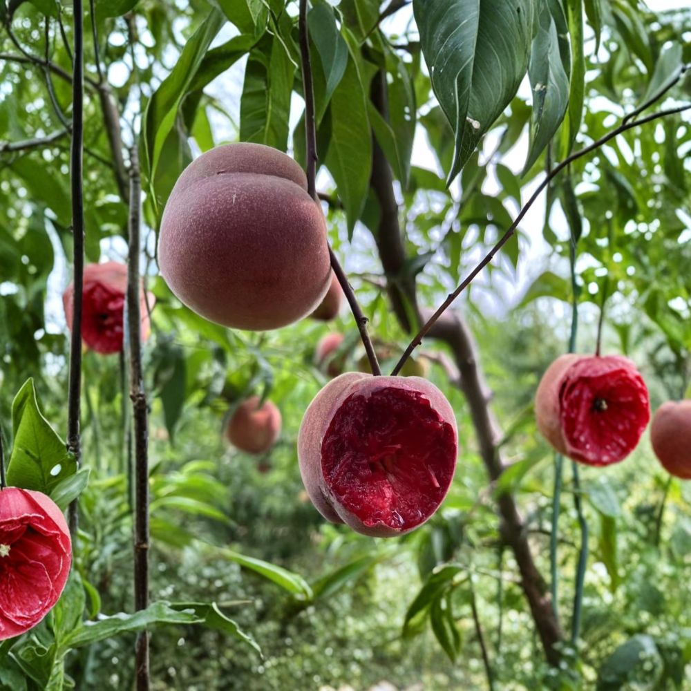 Spring Rain Blood Peach Tree – Live Grafted Bare Root Red Flesh Fruit Tree, Early Season Harvest, Backyard Orchard