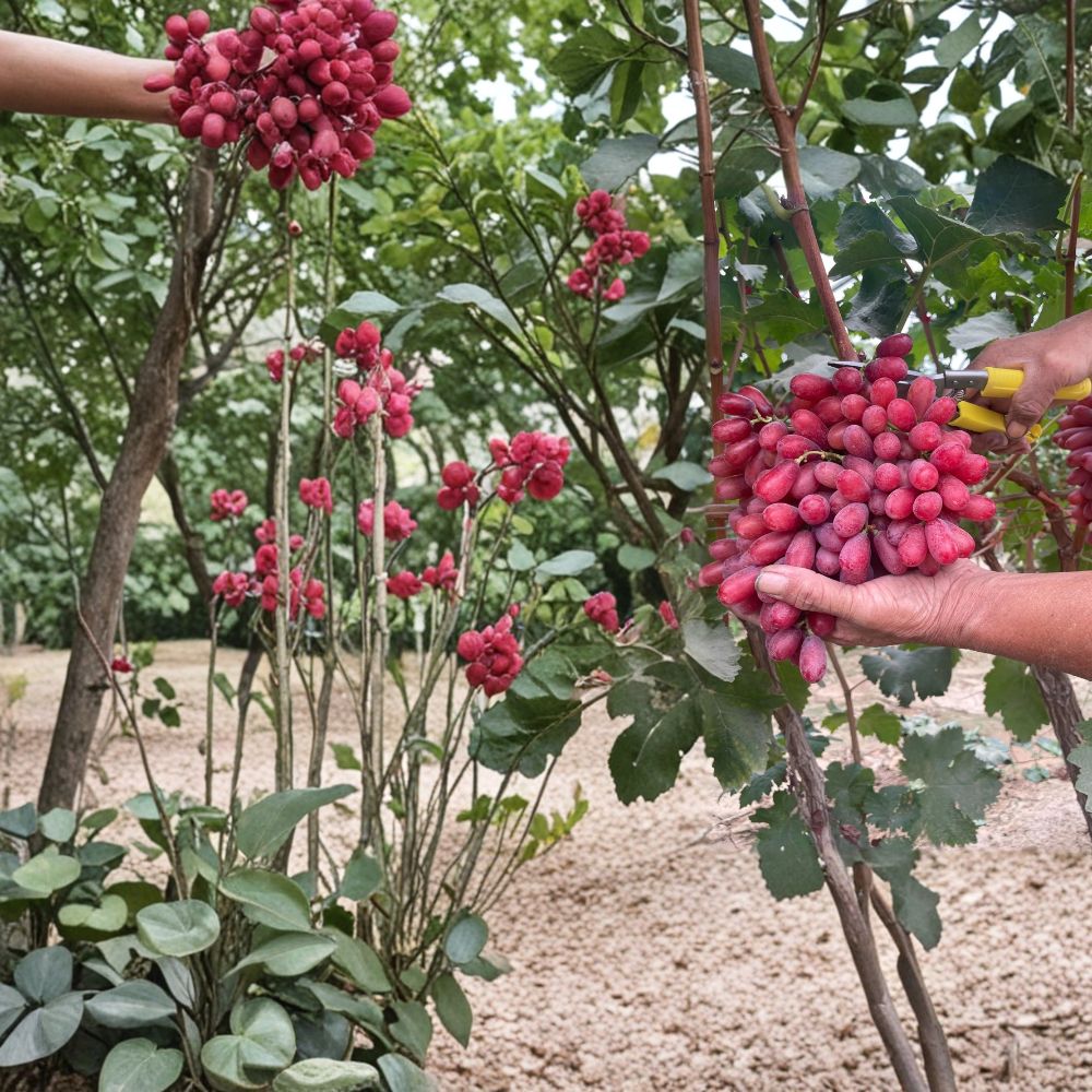 Crimson Seedless Grape Vine – Bare Root Seedless Red Table Grapes, Vining Fruit Plant for Backyard Vineyard and Garden Trellises