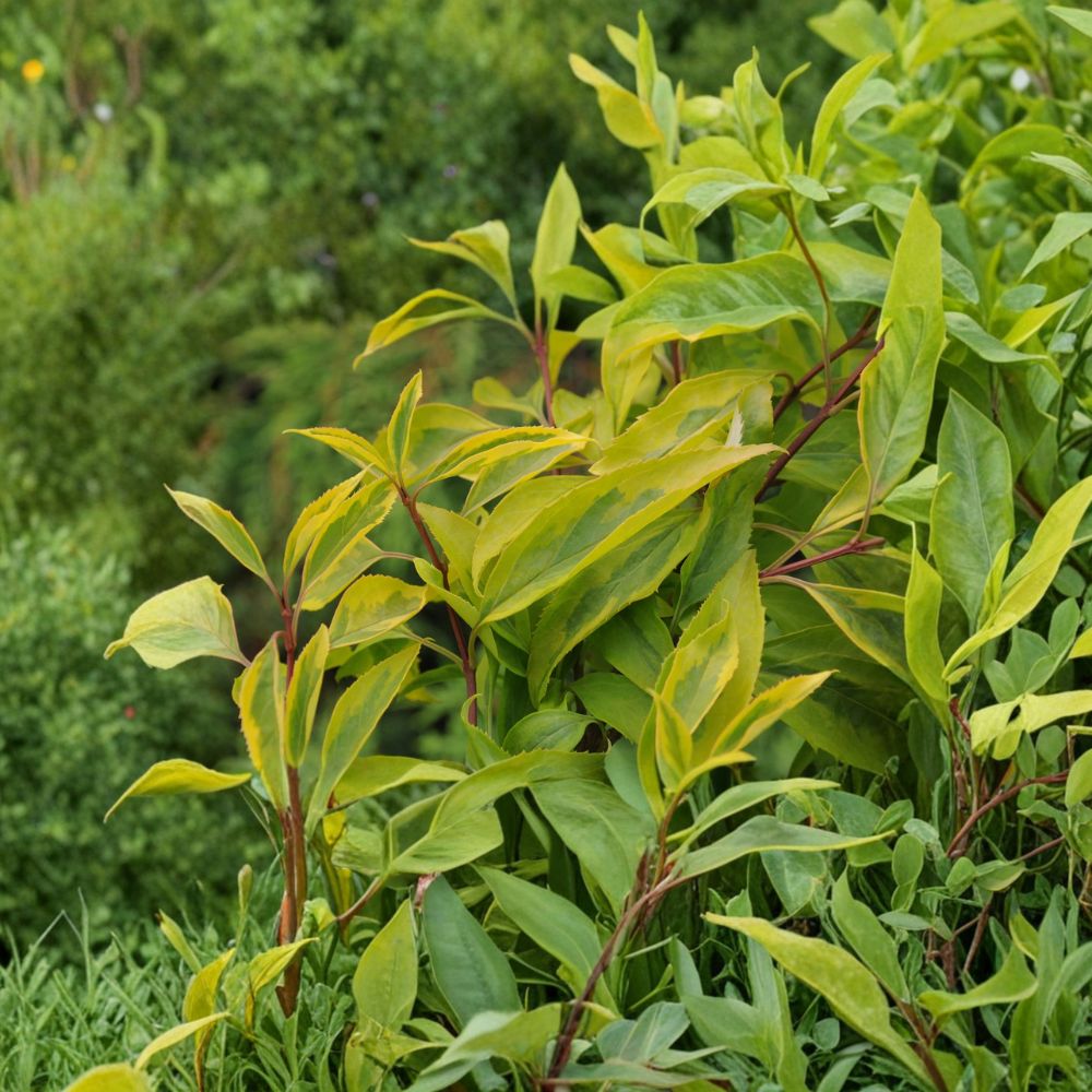 Golden Times Variegated Forsythia Live Shrub 1 Gallon Pot, Yellow Variegated Foliage, Forsythia 'Golden Times'