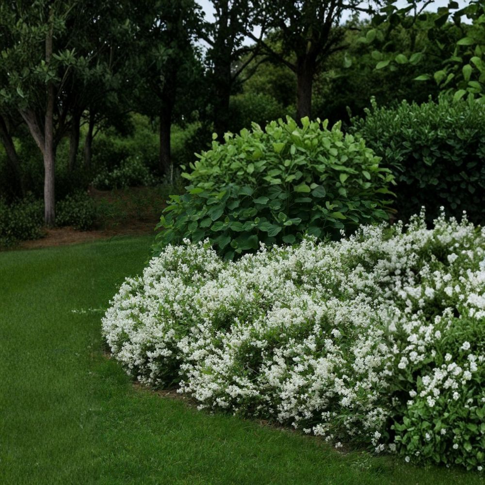 Nikko Deutzia Live Dwarf Flowering Shrub in 4 Inch Pot, White Spring Blooms, Groundcover, Deutzia gracilis