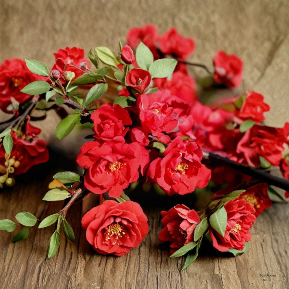Chaenomeles speciosa 'Iwai Nishiki' Red Flowering Quince Live Plant | 1-Gallon Pot | Double Red Spring Blooms | Compact Deciduous Shrub