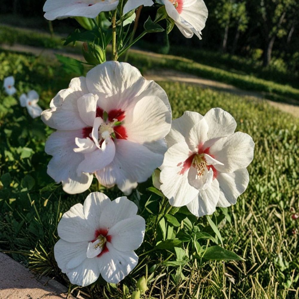 Double Flower White Rose of Sharon Live Plant | 1 Gallon Hibiscus syriacus Hardy Shrub with Double White Blooms