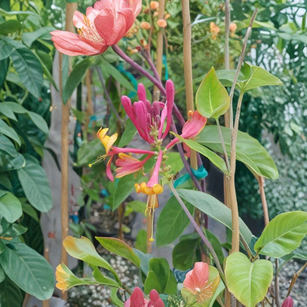 Pink Lemonade Honeysuckle Vine – 2 Gallon Live Plant with Fragrant Pink Flowers, Butterfly & Hummingbird Attractant, Lonicera spp.
