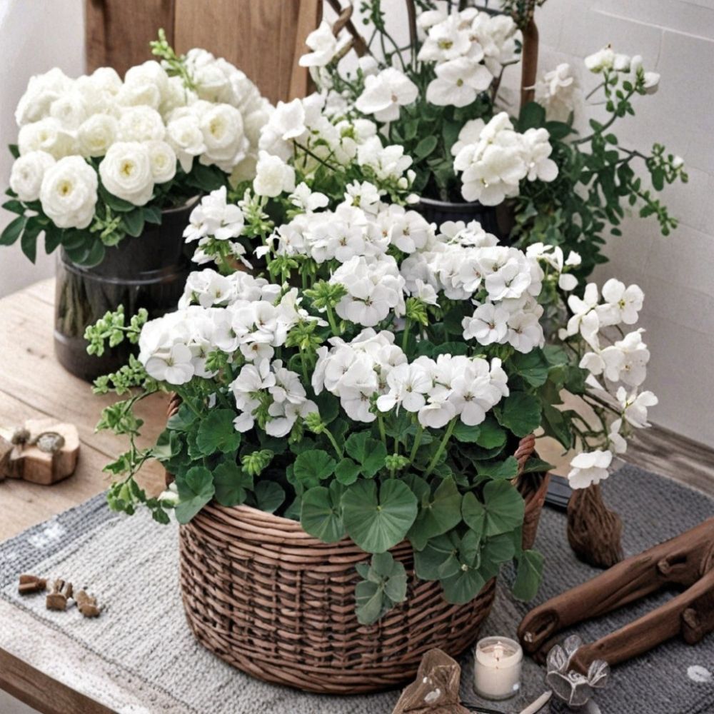 MultiBloom White Geranium Seeds – Large Flower Clusters, Pelargonium x hortorum, Patio & Container Friendly, Easy to Grow