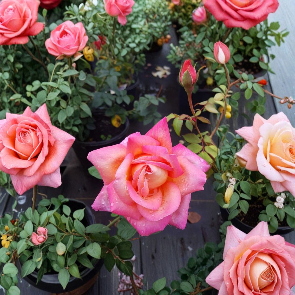 Broadway Hybrid Tea Rose Live Plant – 5 Gallon Garden Rose with Fragrant Yellow and Pink Blooms, Hardy Landscape Rose, Rosa × hybrid
