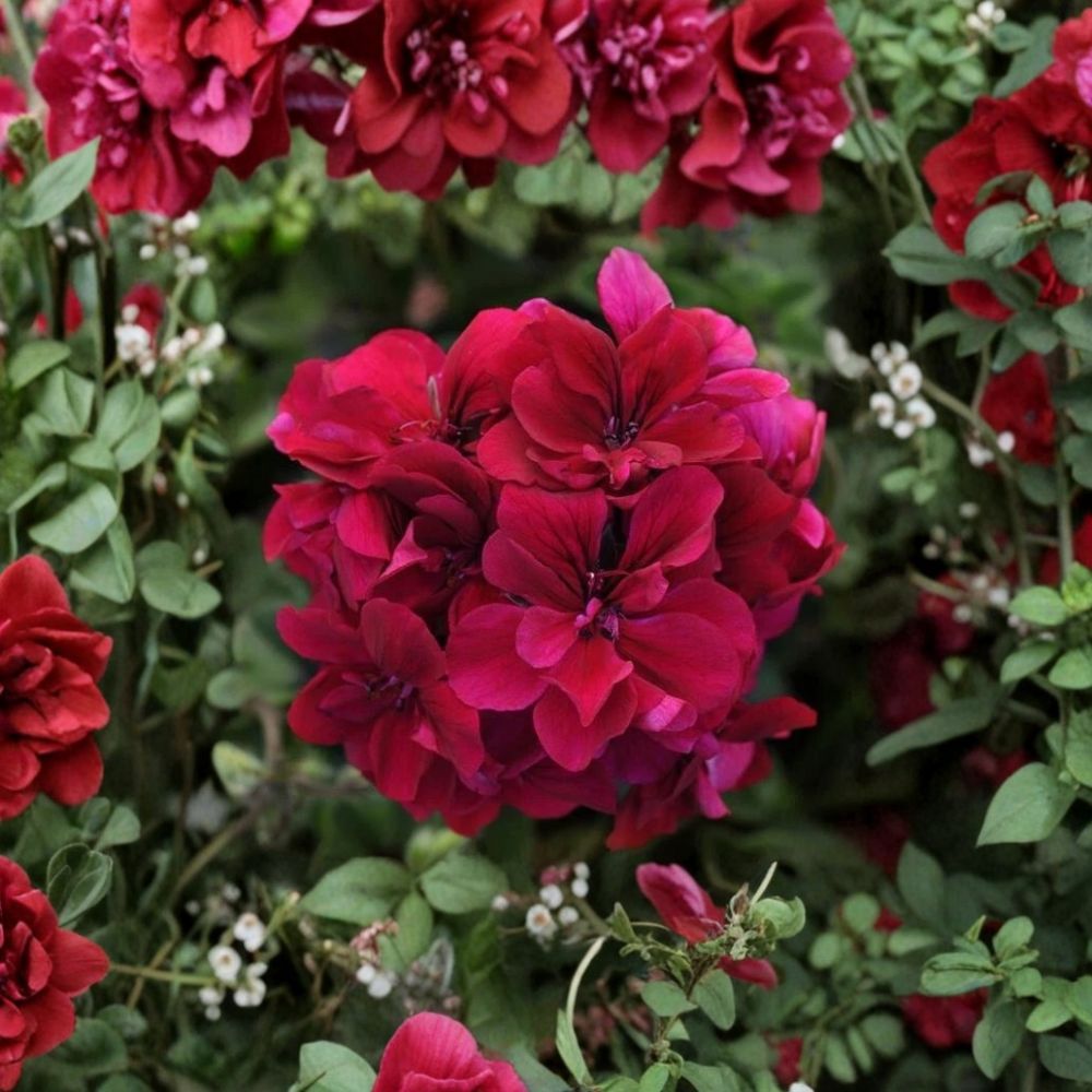 Burgundy Geranium Starter Plant – Live Pelargonium for Containers & Gardens, Deep Burgundy Blooms
