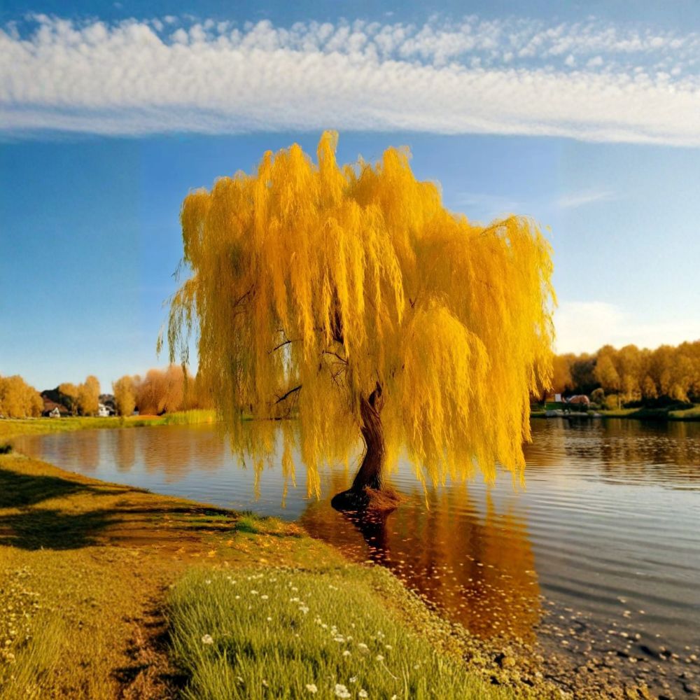 Golden Weeping Willow Live Potted Tree – Salix babylonica, Fast-Growing Ornamental with Cascading Branches, Garden & Pond Tree