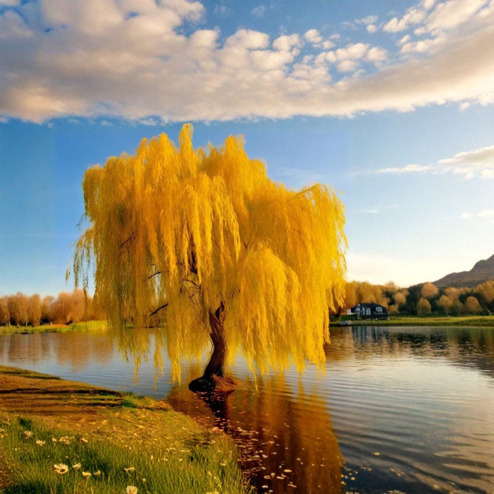 Golden Weeping Willow Live Potted Tree, Cascading Branches, Fast-Growing Ornamental Salix babylonica for Garden & Patio