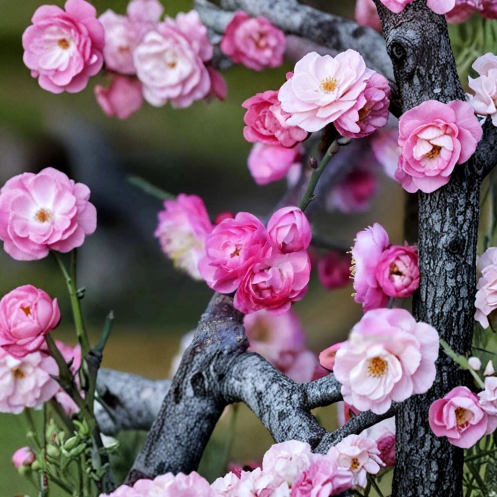 Peach Pink Ume Tree Live Plant, Prunus mume, Double Fragrant Blossoms, Ornamental Flowering Apricot, Early Spring Bloom