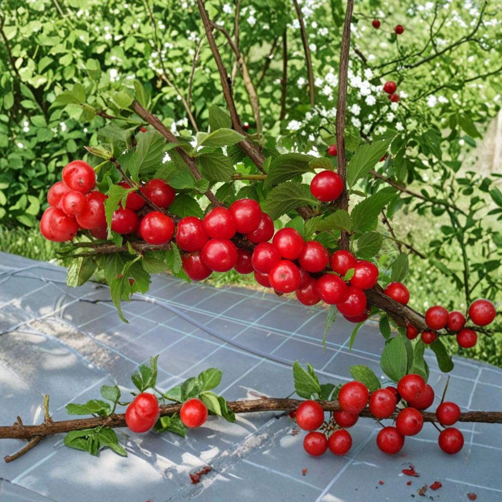 Nanking Red Cherry Bush – Dormant Rooted Plant, Edible Tart Cherries, Cold Hardy Shrub, Prunus tomentosa, Zones 2–7