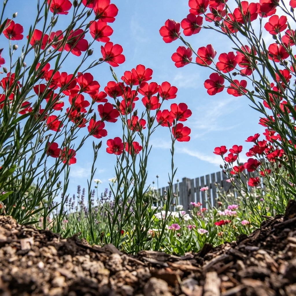 Scarlet Flax Seeds, Non-GMO Heirloom, Bright Red Flowers, Linum usitatissimum, Annual Garden Seeds, Easy to Grow